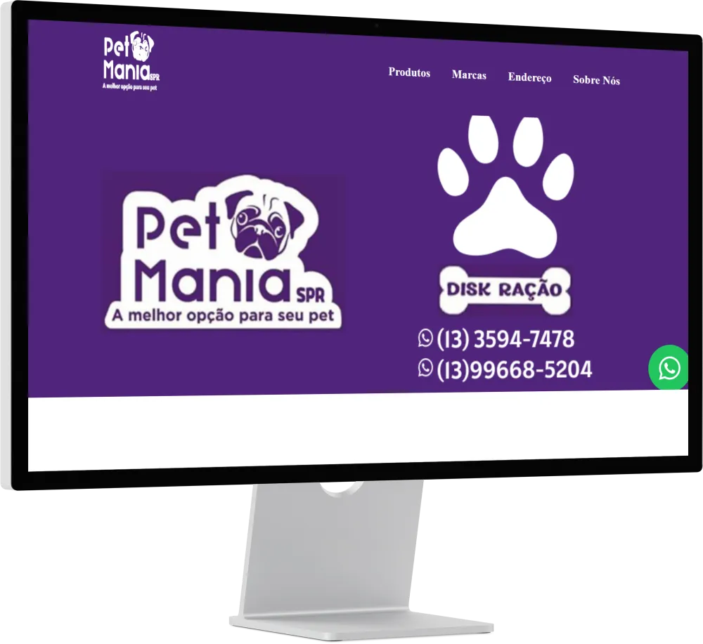 Página Institucional da Pet Mania SPR desenvolvida pela Calcipher Tech