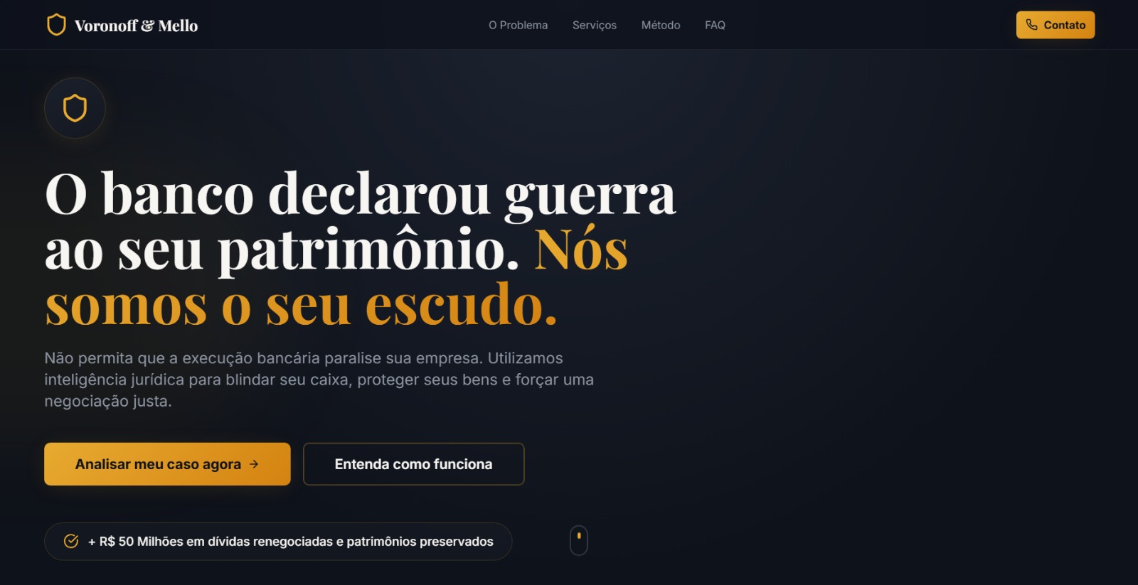Captura de tela do site institucional Voronoff Mello Advocacia